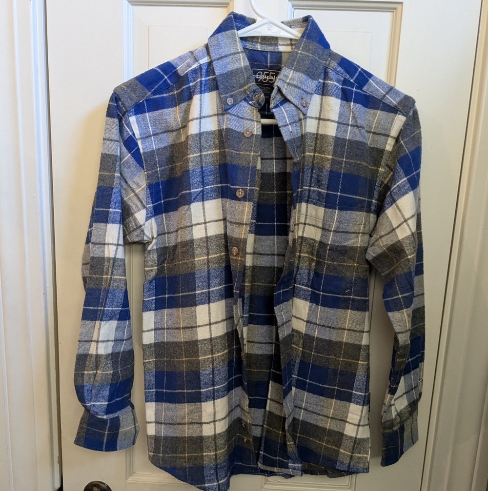 Boys 955 LS Flannel Collared Shirt With Cuffs, Medium(10-12ish) New,  Blue Gray,